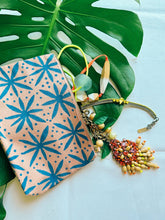 Load image into Gallery viewer, Blue block printed zipper pouch