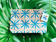 Load image into Gallery viewer, Blue block printed zipper pouch