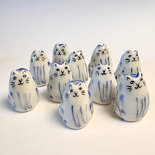 Load image into Gallery viewer, Tiny Blue Cat Vase – Handcrafted Porcelain Mini Bud Vase