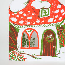 Load image into Gallery viewer, Merry Mushroom House Letterpress Holiday Greeting Card by Phoebe Wahl