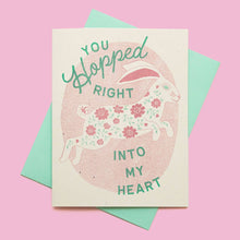 Load image into Gallery viewer, Hopped Right Into My Heart - Risograph Greeting Card