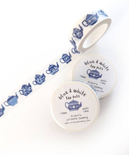 Load image into Gallery viewer, Blue & White Teapots 15mm Washi Tape White Background