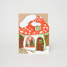 Load image into Gallery viewer, Merry Mushroom House Letterpress Holiday Greeting Card by Phoebe Wahl