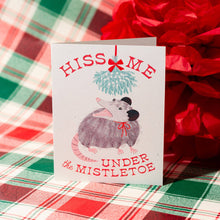 Load image into Gallery viewer, Hiss Me Under the Mistletoe - Risograph Christmas Card
