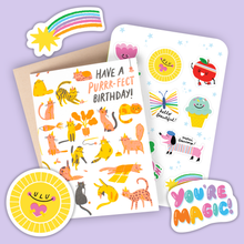 Load image into Gallery viewer, Card &amp; Super Sticker Set - Cat Birthday Purr
