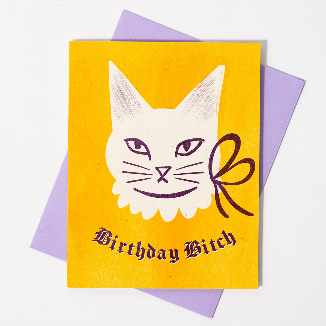 Birthday Bitch Cat - Risograph Card