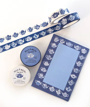 Load image into Gallery viewer, Blue &amp; White Teapots 15mm Washi Tape Blue Background
