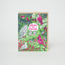 Load image into Gallery viewer, Peace Birds Letterpress Holiday Greeting Card by Phoebe Wahl
