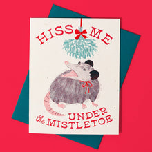 Load image into Gallery viewer, Hiss Me Under the Mistletoe - Risograph Christmas Card
