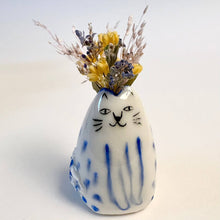 Load image into Gallery viewer, Tiny Blue Cat Vase – Handcrafted Porcelain Mini Bud Vase
