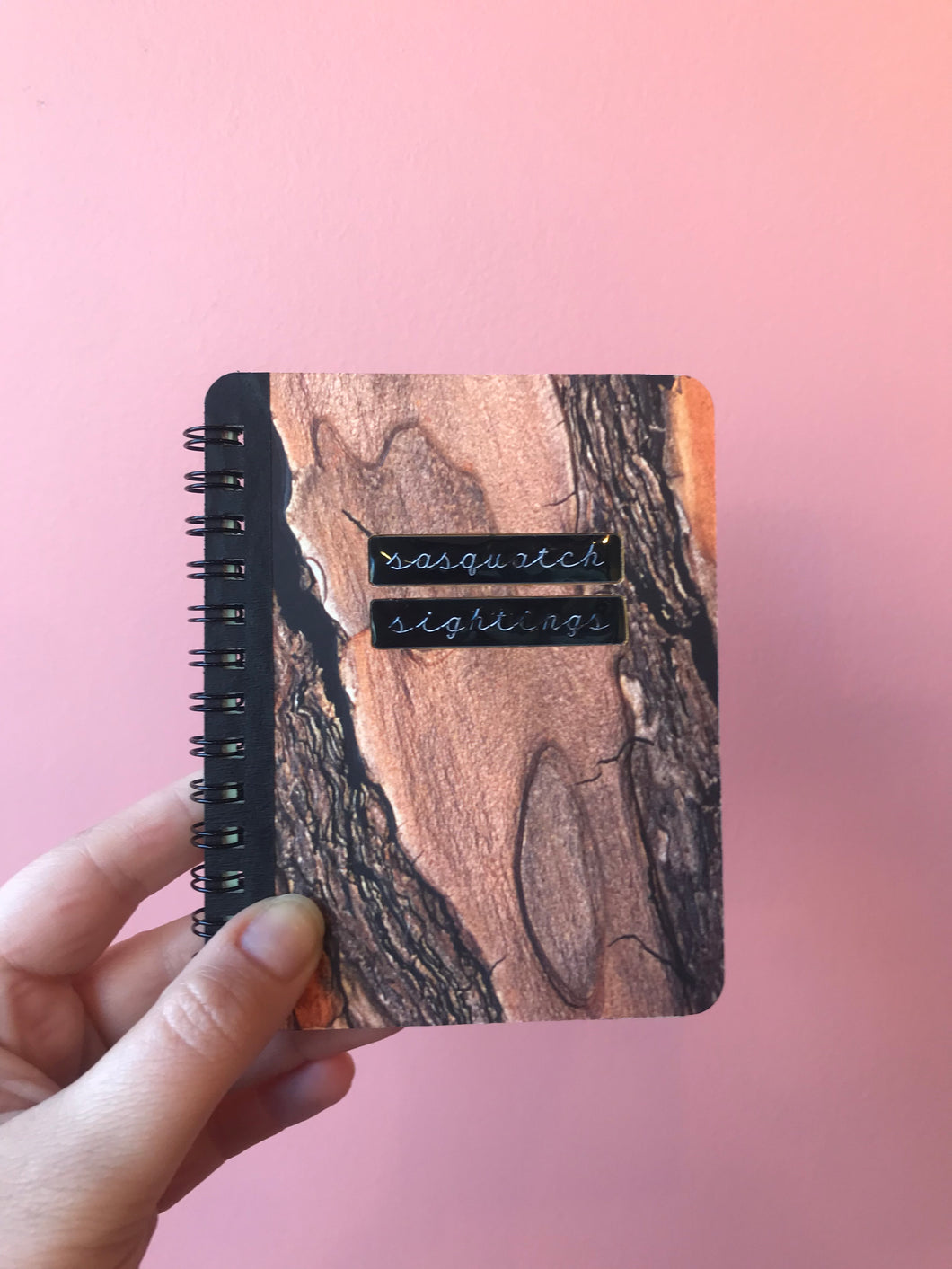 SASQUATCH SIGHTINGS (wood grain) - handmade rescued notebook