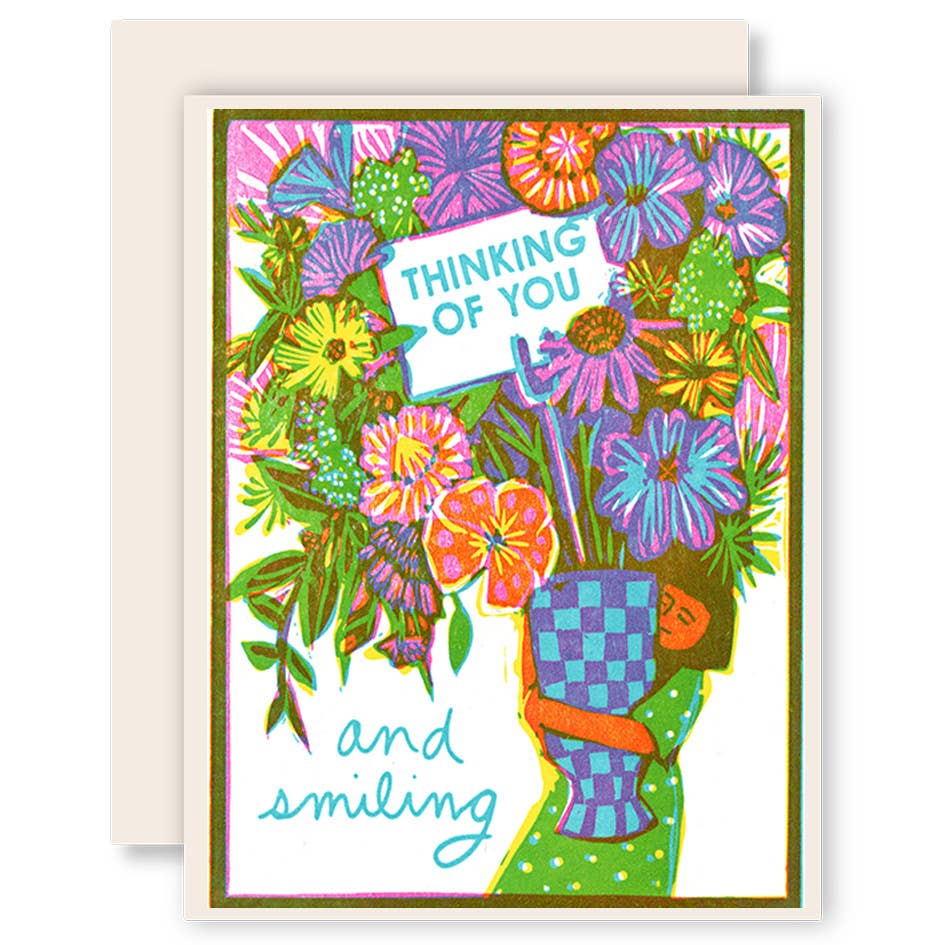 Thinking of You and Smiling Letterpress Card