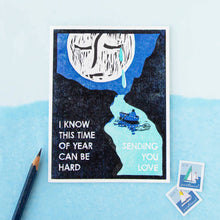 Load image into Gallery viewer, This Time of Year (Crying Moon) Letterpress Sympathy Card
