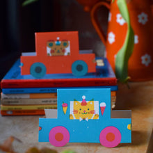 Load image into Gallery viewer, Party Cat Little Blue Car Die Cut Card
