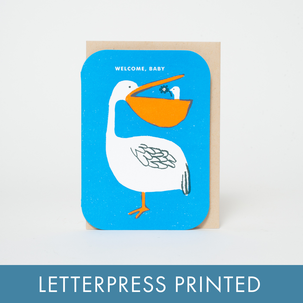 Pelican Welcome Baby Letterpress Greeting Card