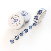 Load image into Gallery viewer, Blue &amp; White Teapots 15mm Washi Tape White Background
