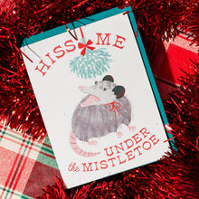 Load image into Gallery viewer, Hiss Me Under the Mistletoe - Risograph Christmas Card
