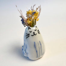 Load image into Gallery viewer, Tiny Blue Cat Vase – Handcrafted Porcelain Mini Bud Vase
