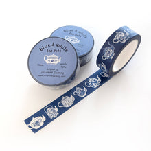 Load image into Gallery viewer, Blue &amp; White Teapots 15mm Washi Tape Blue Background
