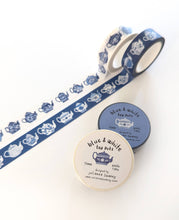 Load image into Gallery viewer, Blue &amp; White Teapots 15mm Washi Tape Blue Background

