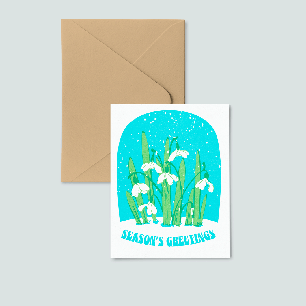Seasons Greeting Snowdrop Letterpress Holiday Card