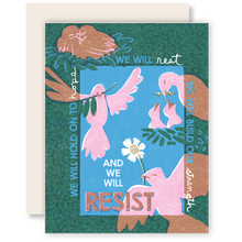 Load image into Gallery viewer, Rest, Build, Hold, Resist - Activism Risograph Card
