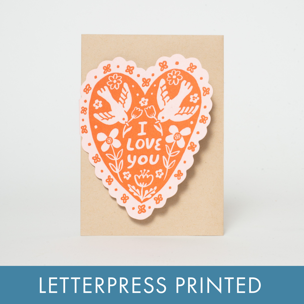 Love Birds Letterpress Greeting Card by Phoebe Wahl