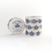 Load image into Gallery viewer, Blue &amp; White Teapots 15mm Washi Tape White Background

