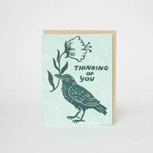 Load image into Gallery viewer, Thinking of You Crow Letterpress Greeting Card by Phoebe Wahl
