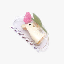 Load image into Gallery viewer, Cream Bunny Rabbit with Pink Peony Flower Acetate Hair Claw
