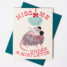 Load image into Gallery viewer, Hiss Me Under the Mistletoe - Risograph Christmas Card
